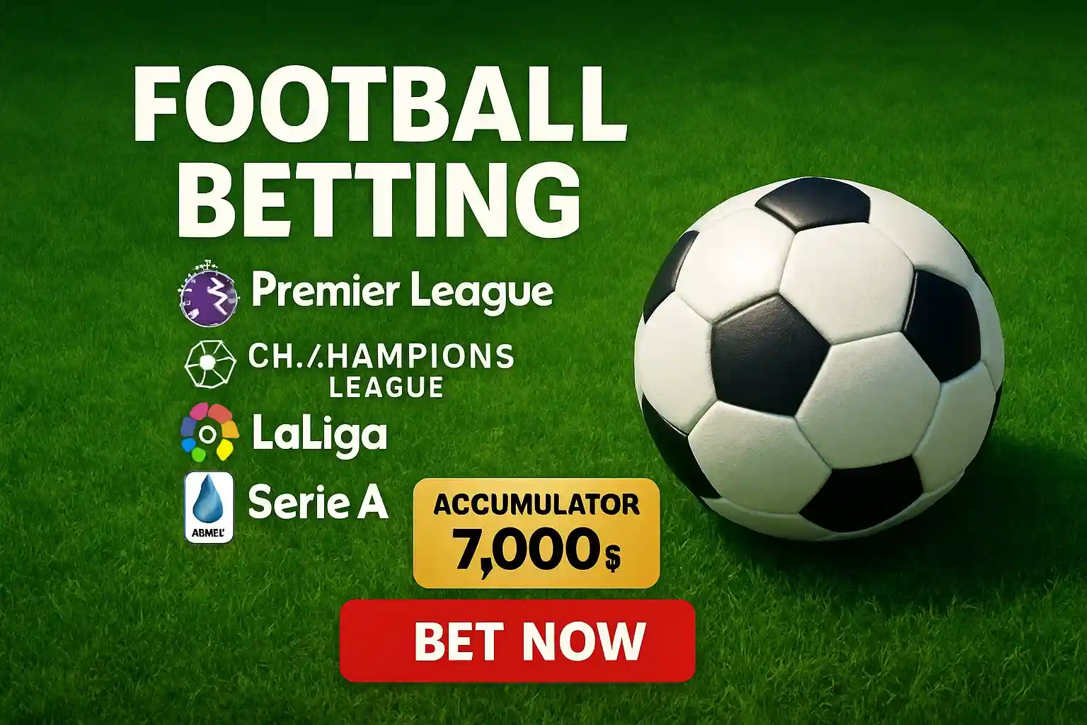 Football betting banner with Bangladesh leagues, accumulator bonus in BDT, CTA